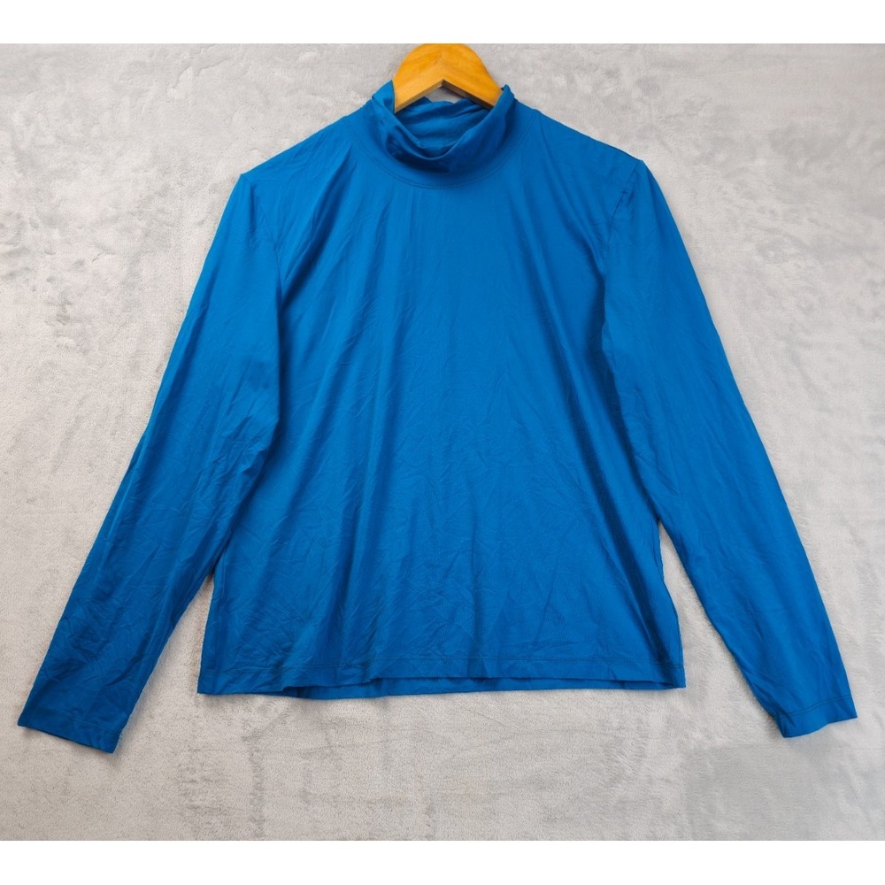 St. John Lightweight Stretchy Turtleneck Long Sleeve Top Blue XL
